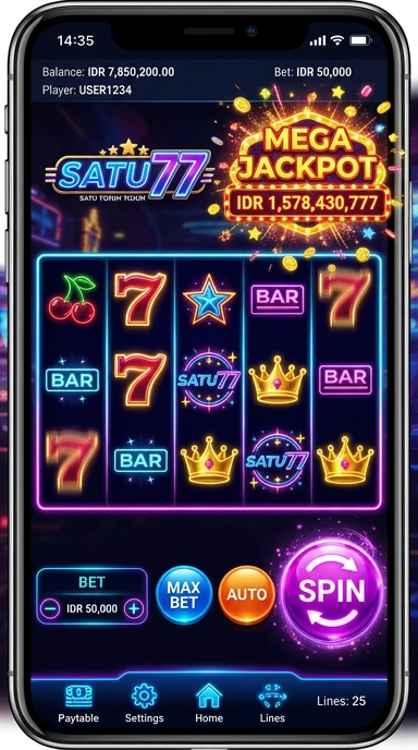 Screenshot tampilan utama aplikasi satu77.